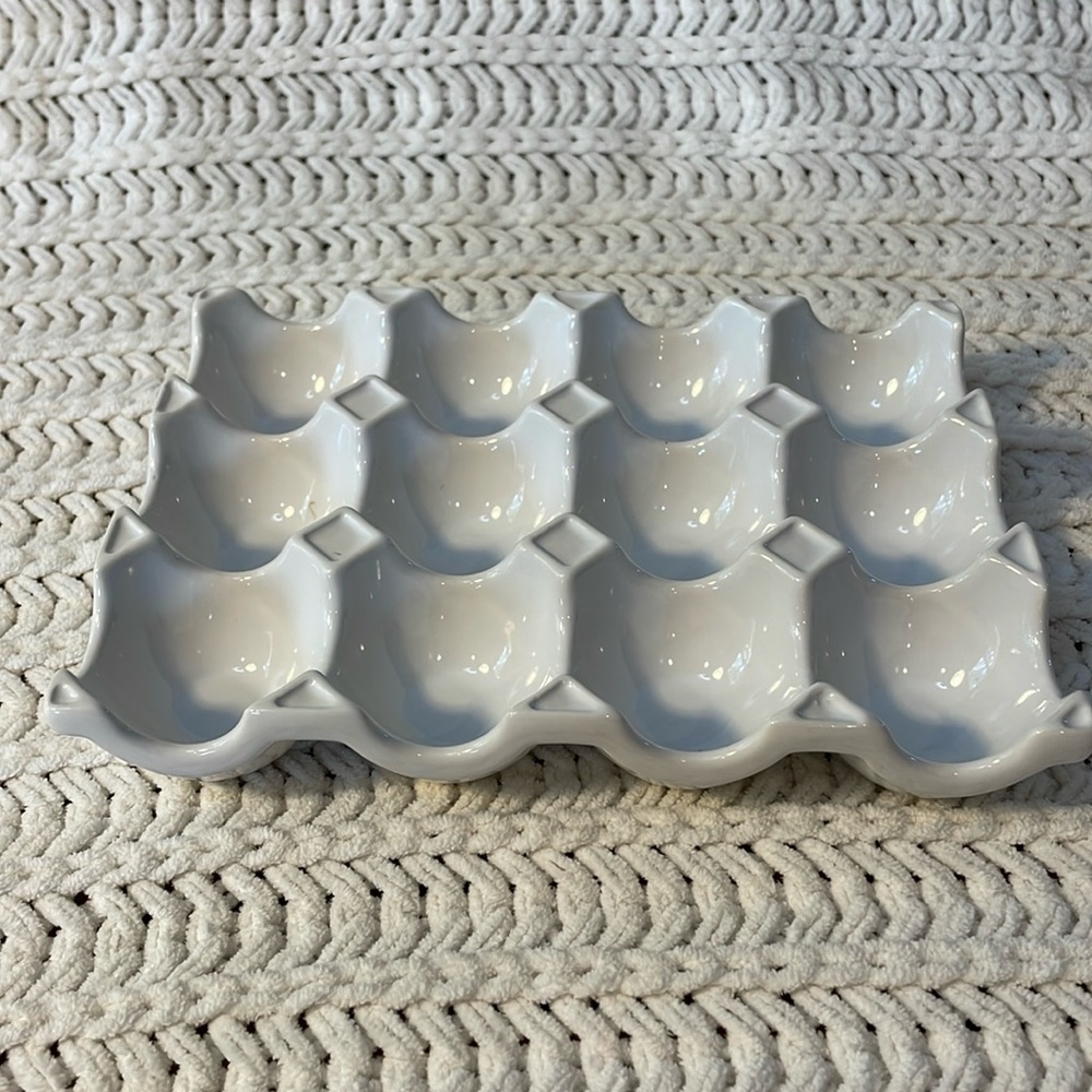 White Ceramic Egg Holder, Food Network, White, Holds One Dozen Eggs